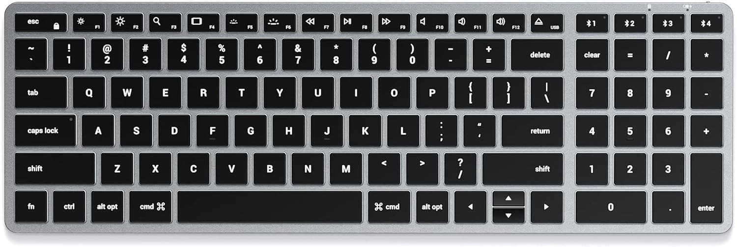 Satechi Slim X2 Bluetooth Backlit Keyboard With Numeric Keypad Space Gray SEALED