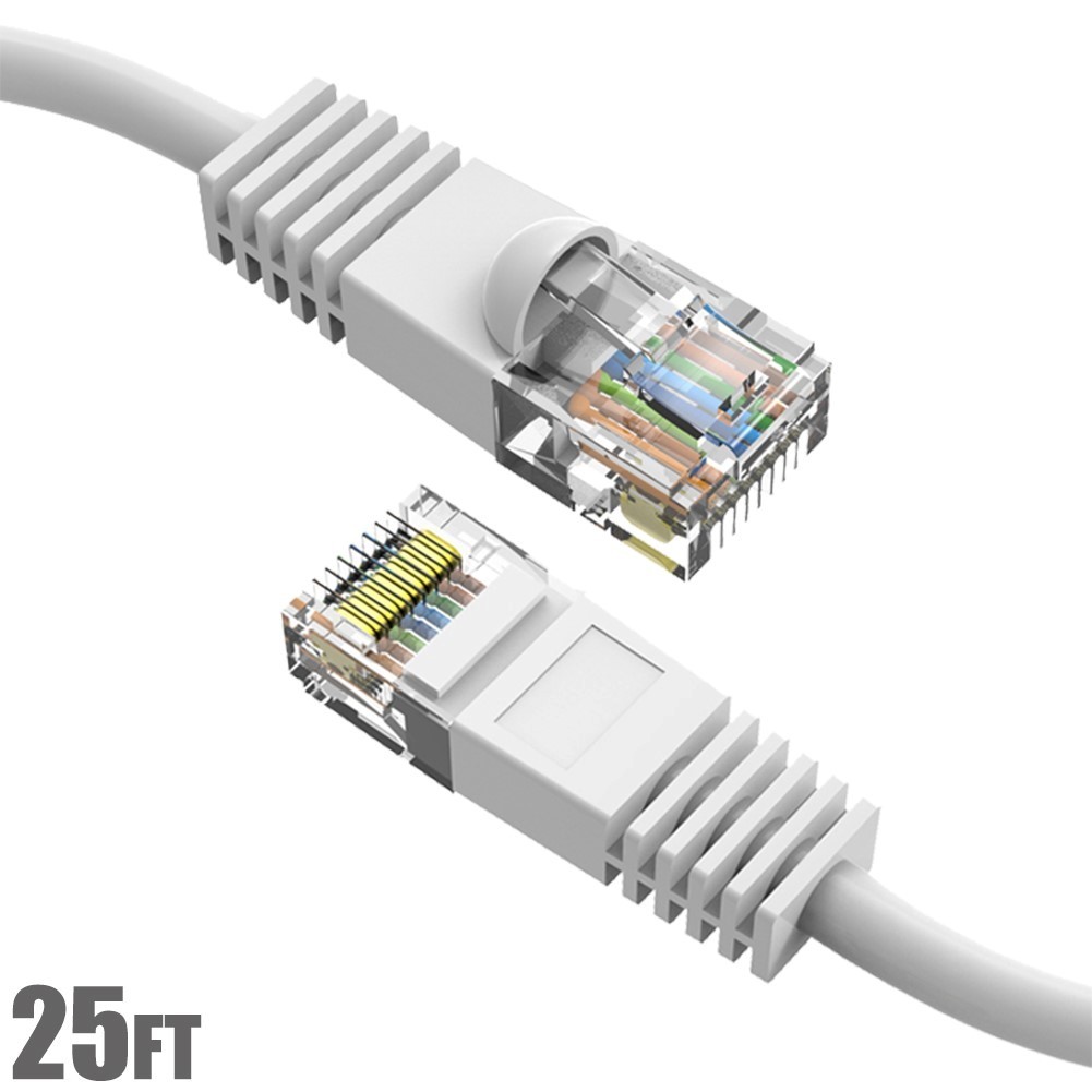 25Ft Cat5E RJ45 UTP Network LAN Ethernet Modem Molded Snagless Patch Cable White