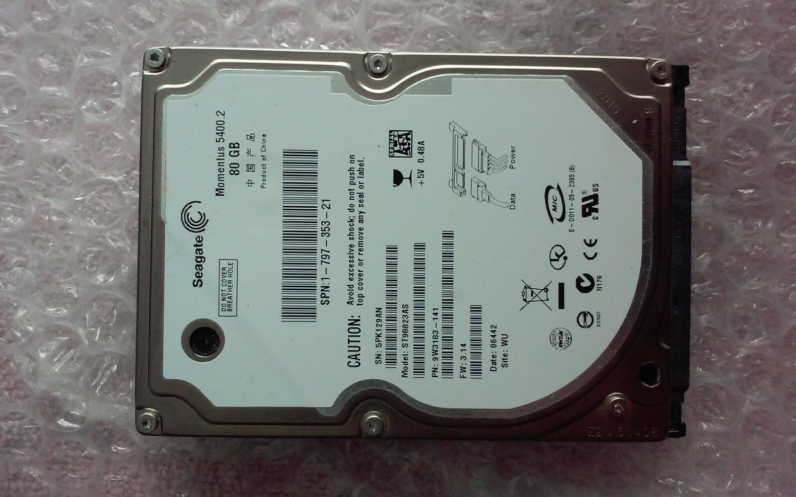 Seagate Momentus ST98823AS 80GB Internal,5400 RPM 2.5" HDD    