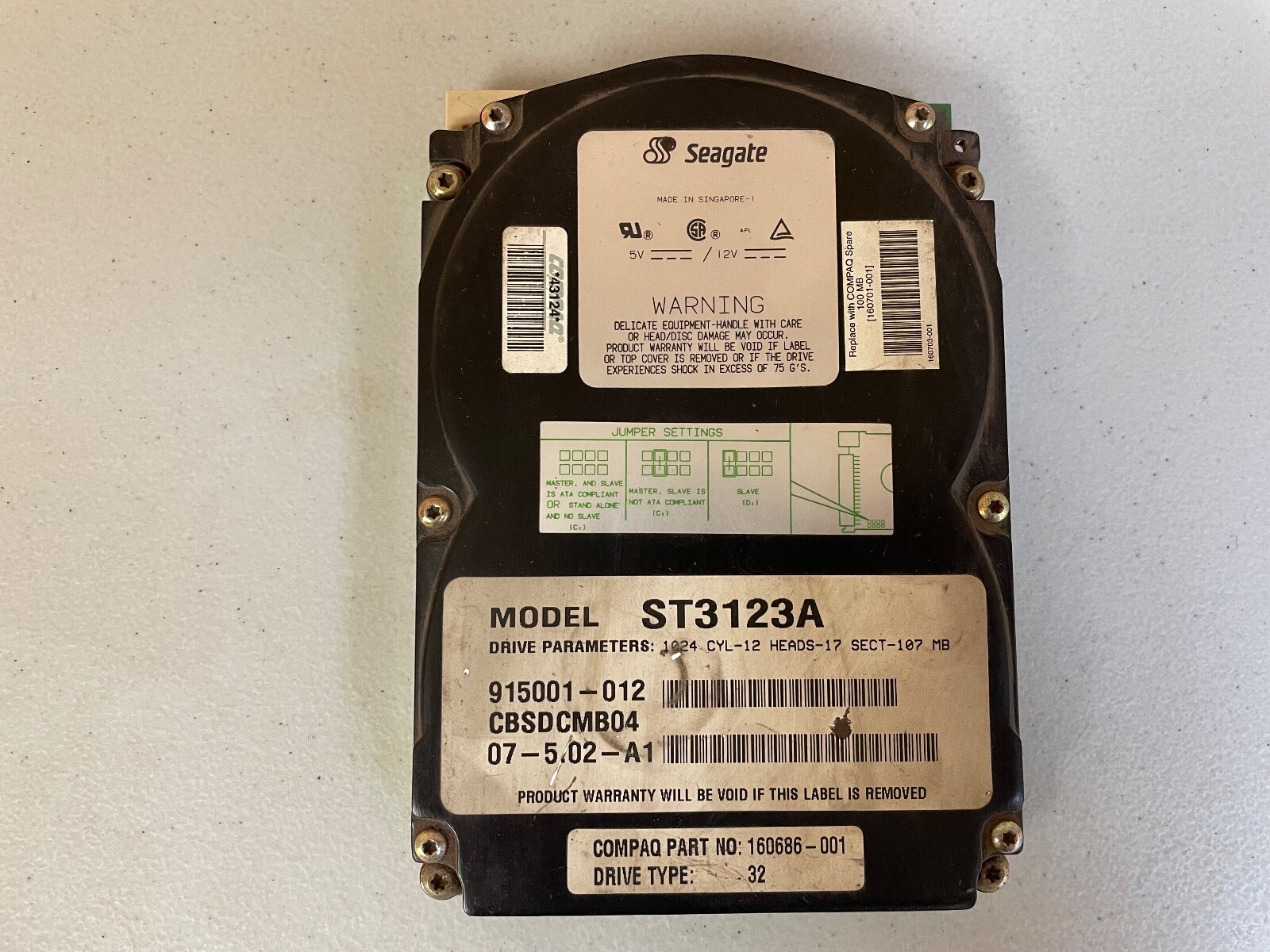Vintage Seagate ST3123A 107 MB Hard Drive Rare MCCD52