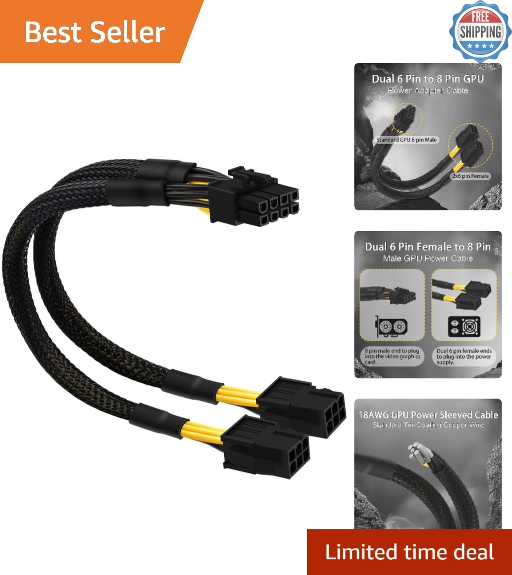 Versatile 6 Pin to 8 Pin GPU Adapter - Sleeved Power Cable, 9.5 Inch Durable