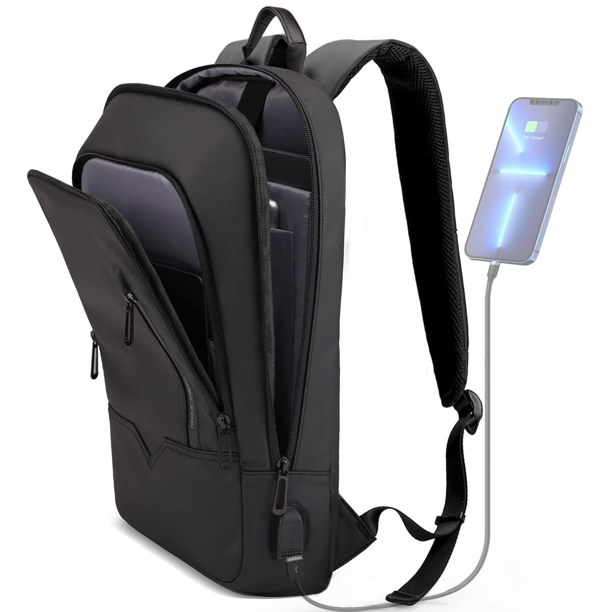 HK Backpack for Men Business Slim Backpack with USB Charger Computer Lightweight