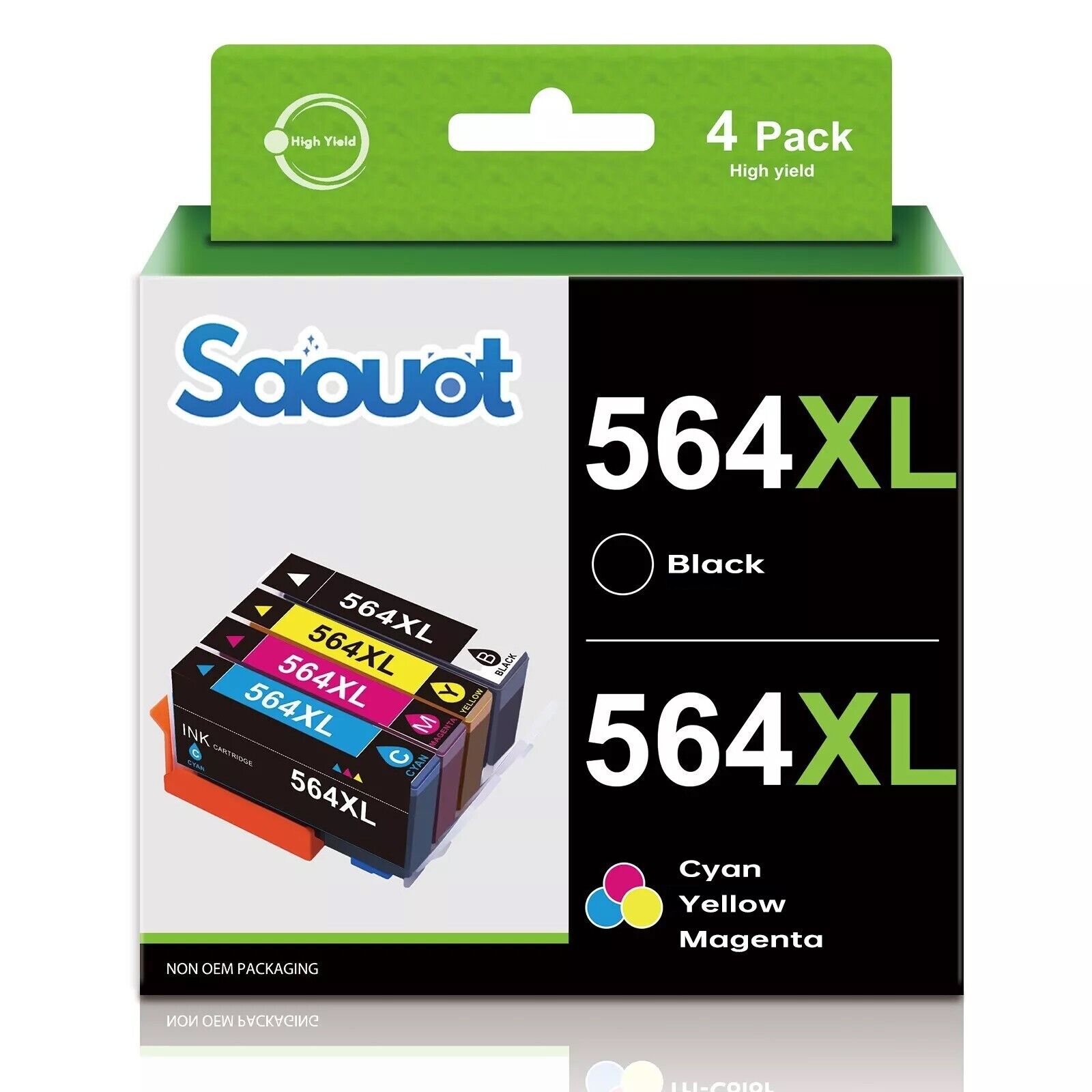 564XL Ink Cartridges Replacement for HP OfficeJet Pro 3520 3521(1BK/1C/1Y/1M)
