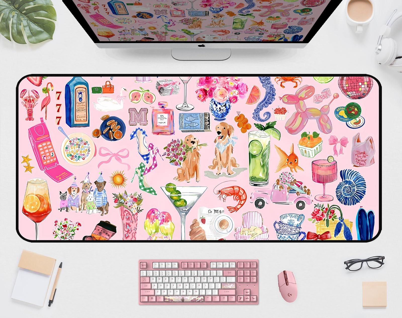 Funny Pink Desk Mat Large XXL Gaming Mouse Pad Anti Slip Extended 31.5x15.7 In