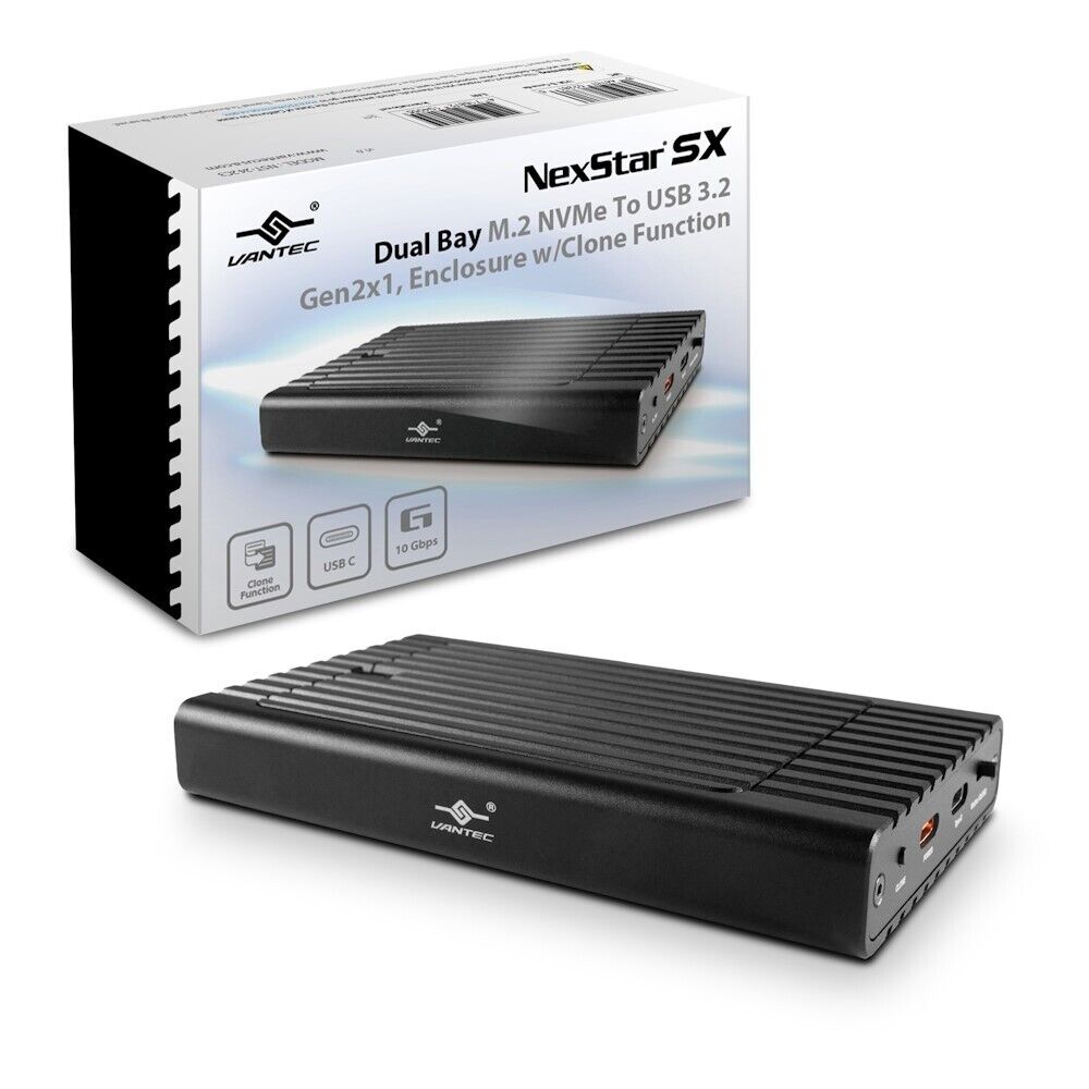 Vantec NexStar SX,Dual Bay M.2 NVMe To USB 3.2 Gen2x1 Enclosure W/Clone Function