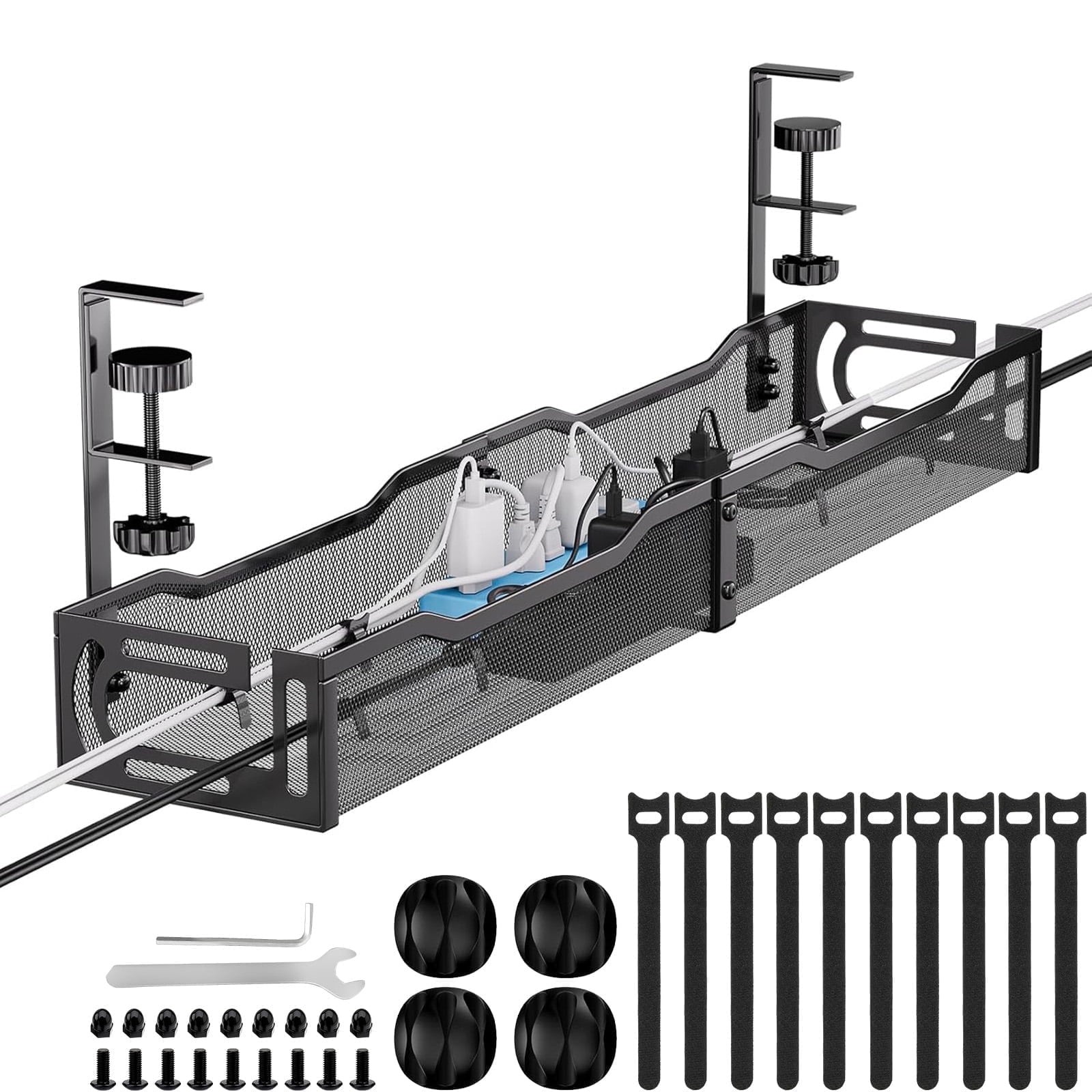 Cable Management, 25'' Cable Management Under Desk No Drill,Metal Cord Organizer