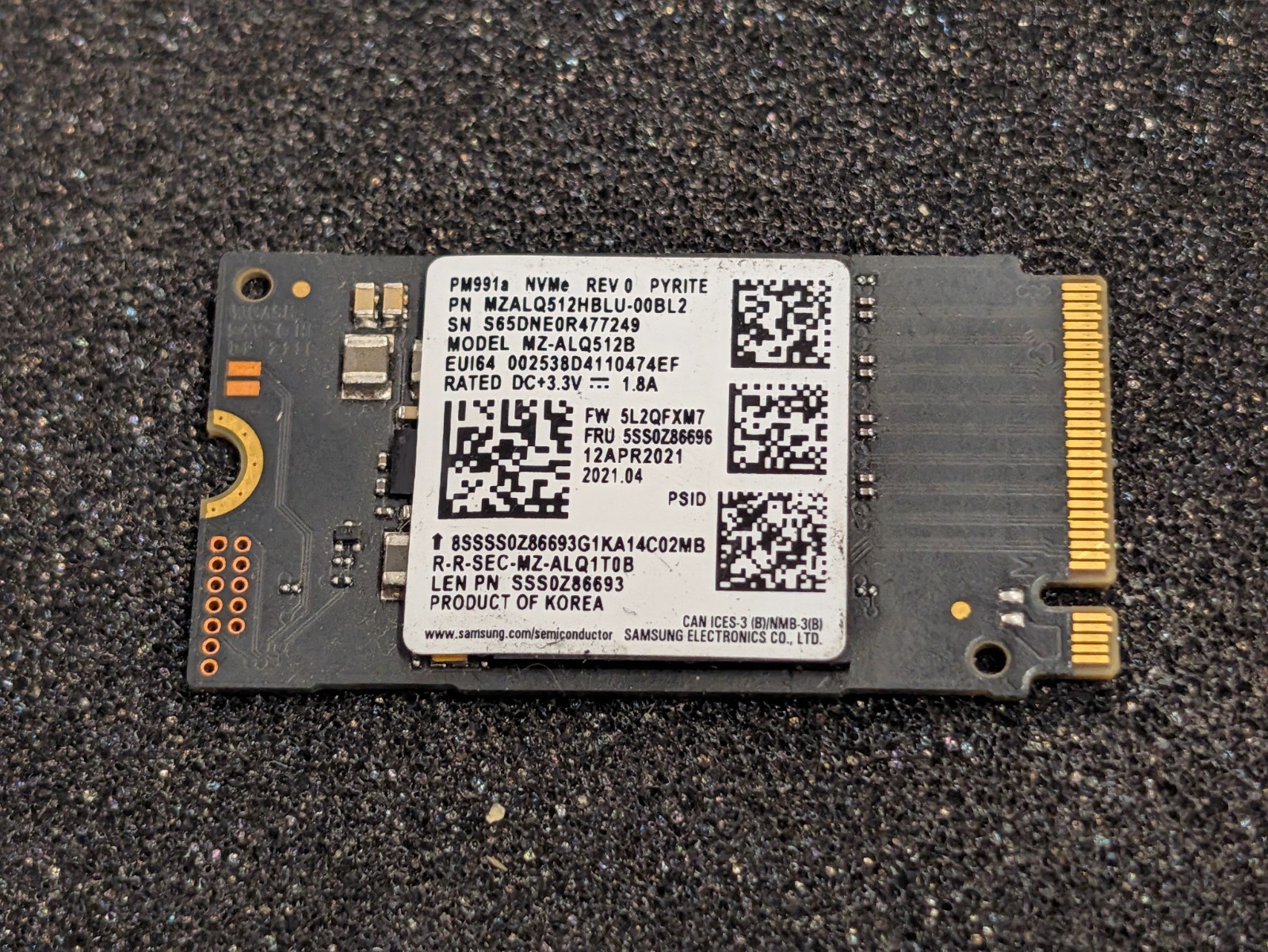 Samsung PM991a 512GB NVMe M.2 2242 PCIe SSD MZALQ512HBLU - 95% Health