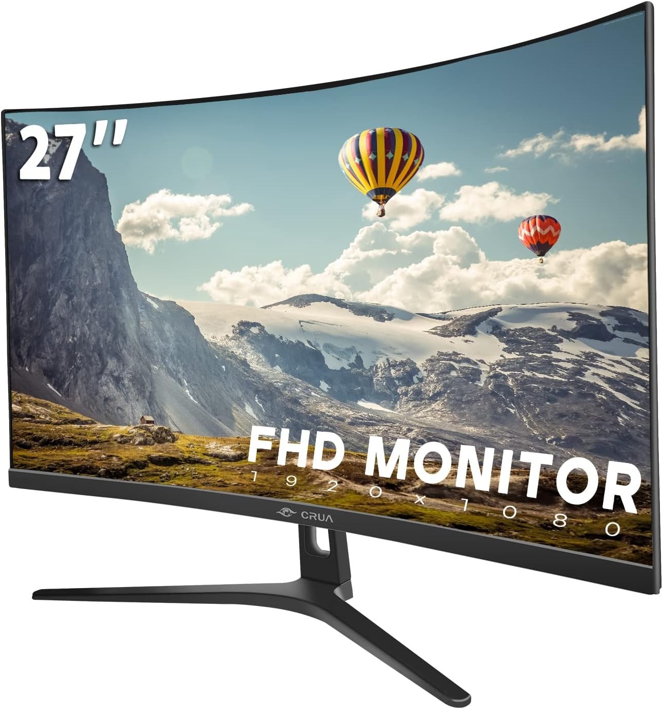 CRUA 27 Inch Curved Computer Monitor FHD 1080P 100Hz VA HDMI VGA 1800R Black