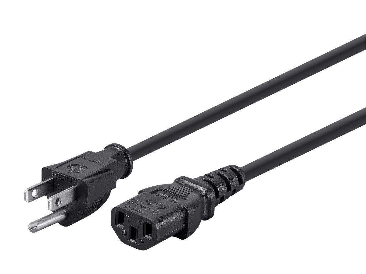 3-Prong Power Cord - 10 Feet - Black | NEMA 5-15P to IEC 60320 C13, 16AWG, 13A