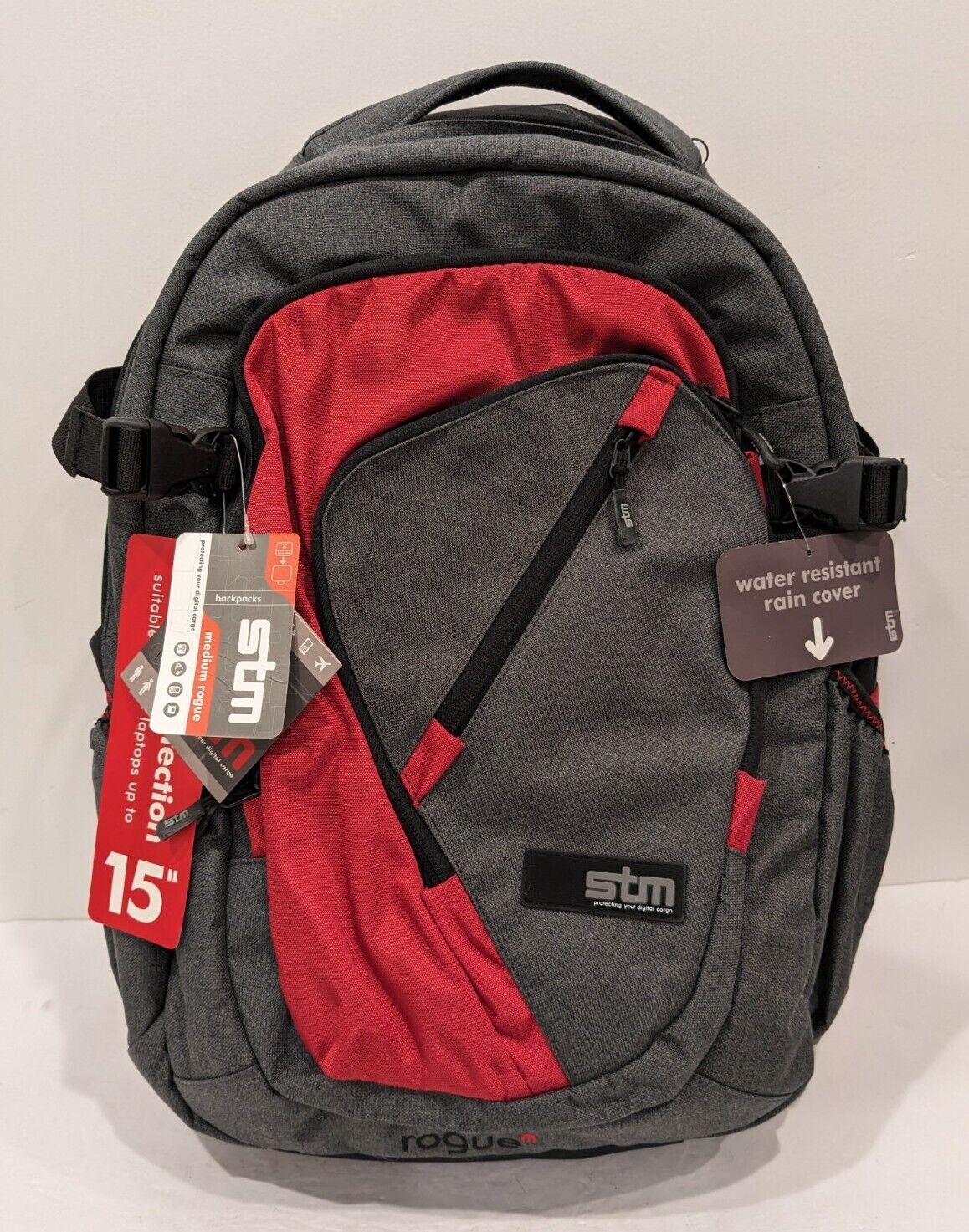 STM Rogue Laptop Backpack | Water Resistant | Grey Marle/Red New With Tags