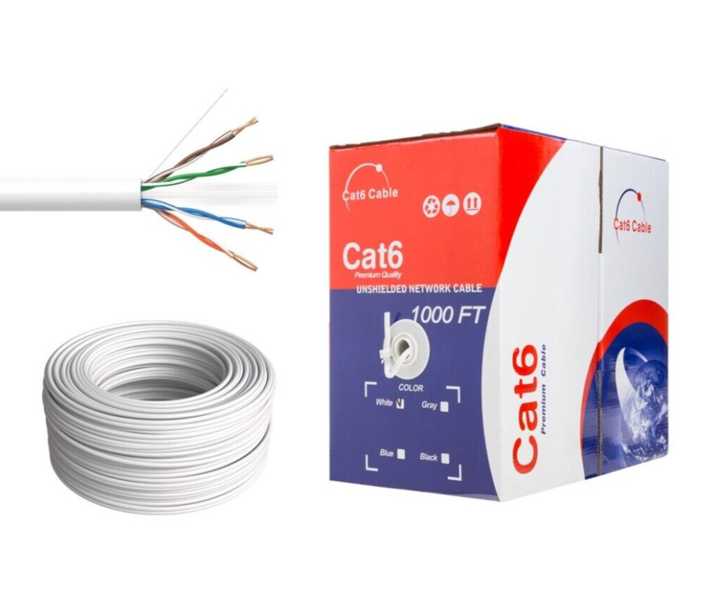 1000ft Cat6 Plenum Rated CMP 23AWG 550Mhz UTP Ethernet LAN Bulk Cable White
