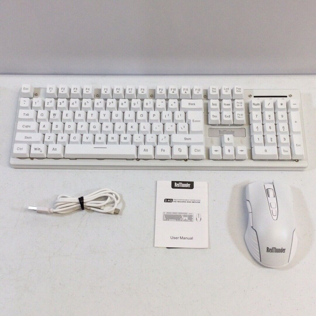 RedThunder K10 White Rechargeable Wireless Programmable Keyboard & Mouse Combo
