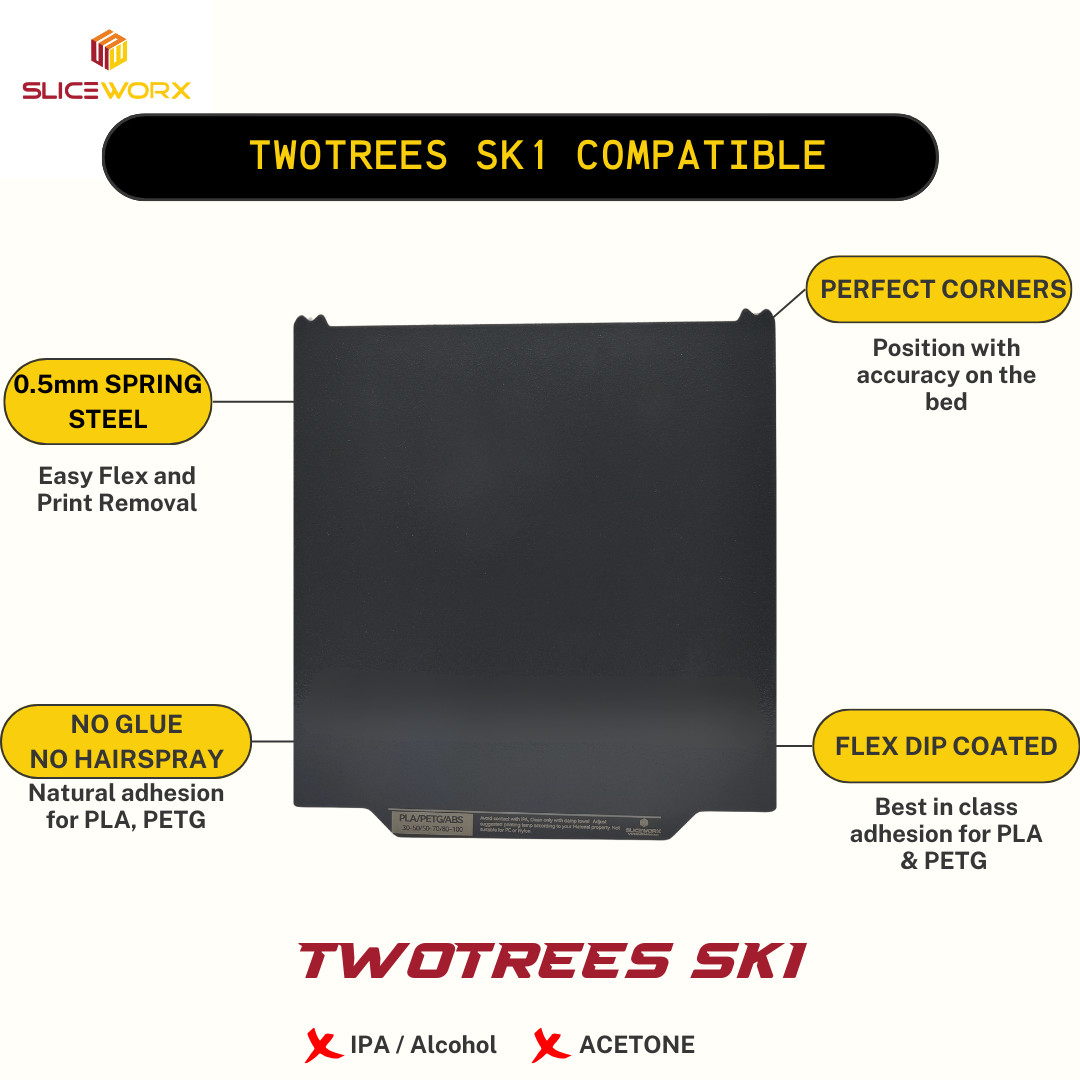 SLICEWORX Flex Dipped Plate Spring Steel Sheet 257x257mm for TWOTREES SK1