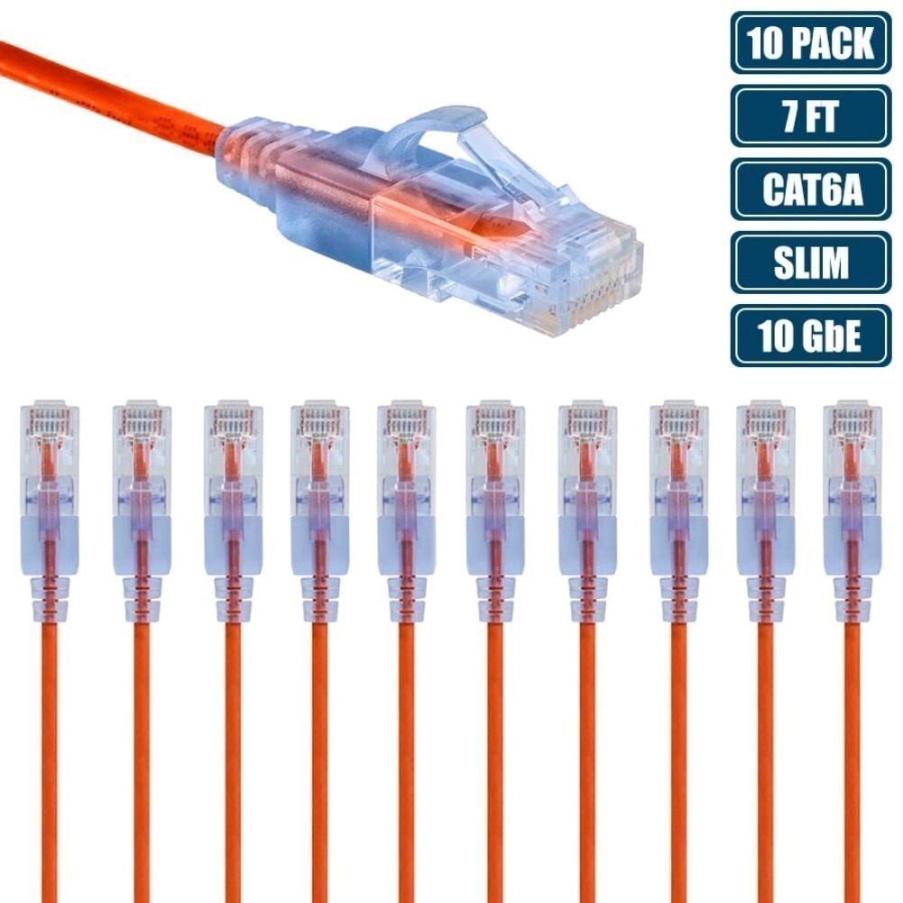 10x 7FT CAT6A RJ45 Ethernet LAN Network UTP Patch Cable Slim Cord Router Orange