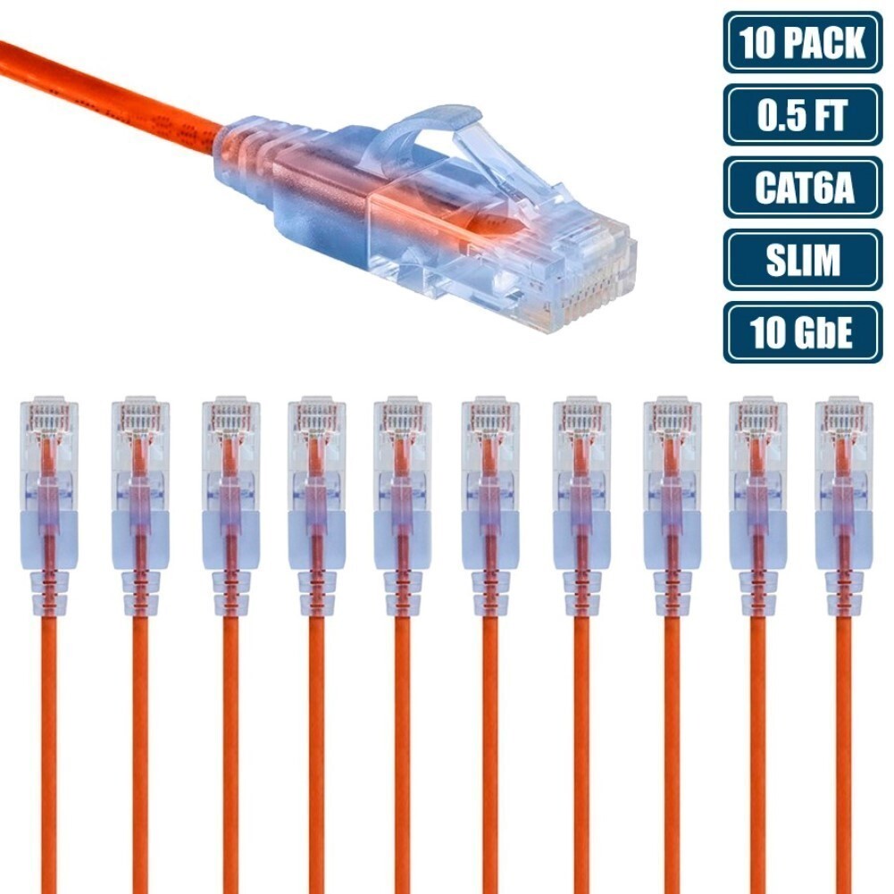 10x 0.5FT CAT6A RJ45 Ethernet LAN Network Patch Cable Slim Cord Router Orange