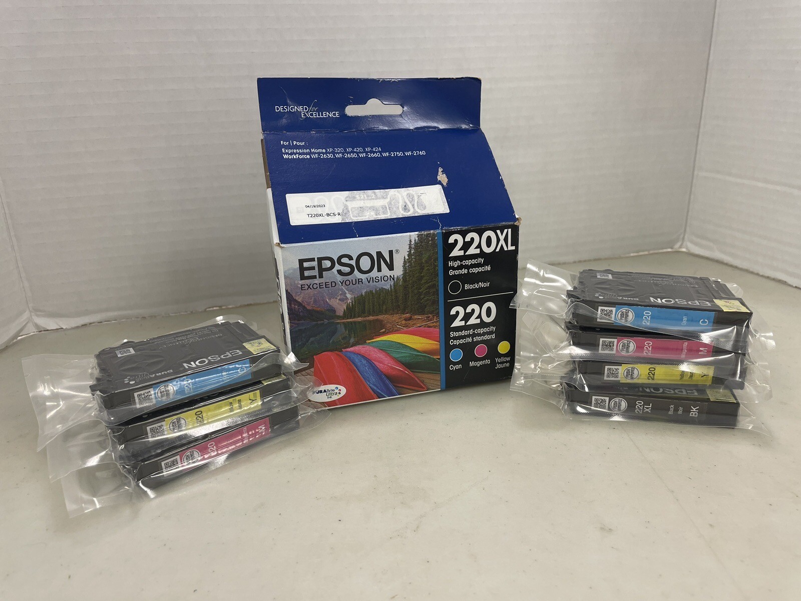 Genuine Epson 220XL Black & 220 Color Ink Cartridges Expired Extra 7 Total