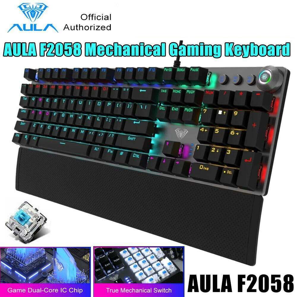 AUAL Square punk F2058 Mechanical Gamin Keyboard 108 Keys Black with Hand Rest