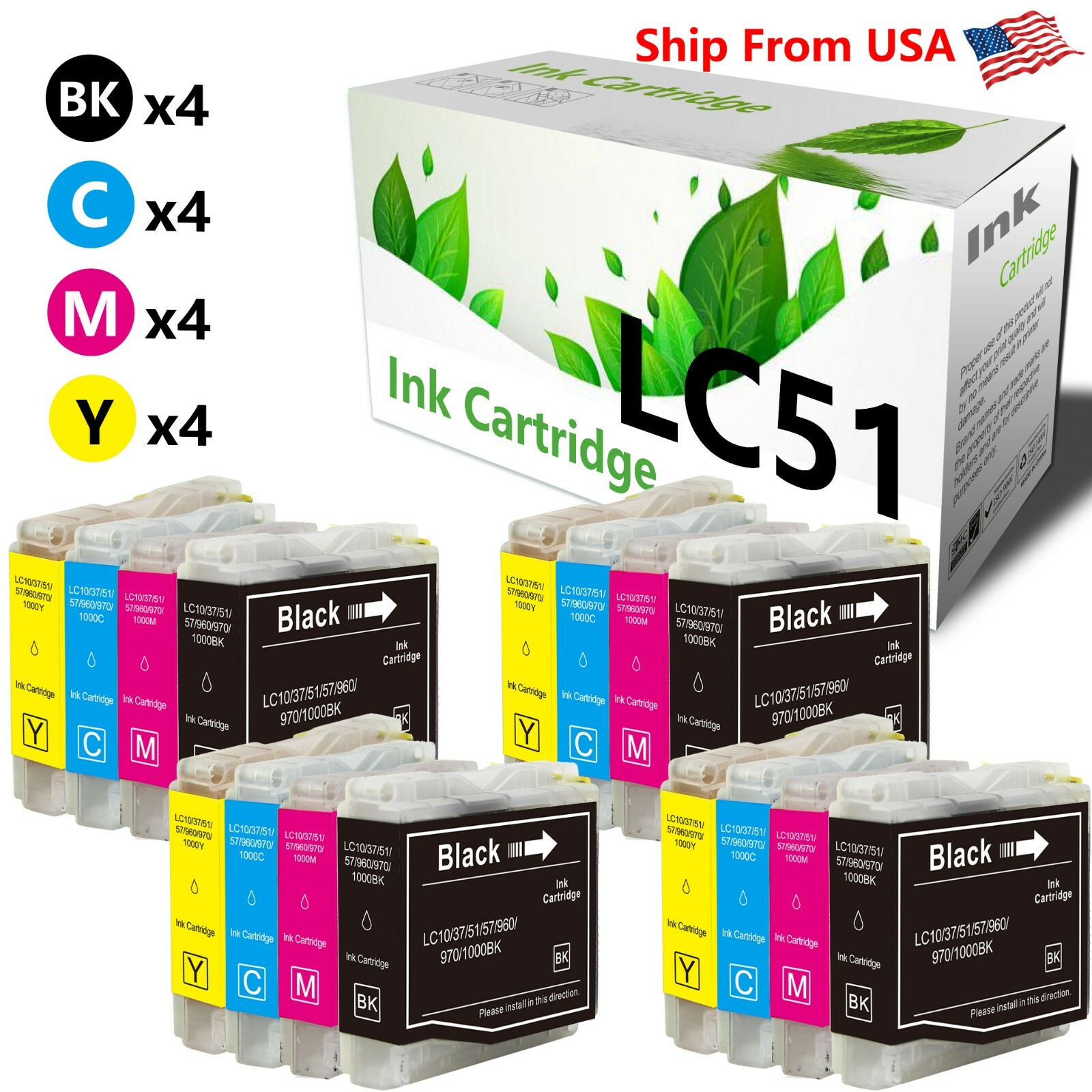 16PK LC51 Ink Cartridge for Brother MFC-230C MFC-240C MFC-665CW MFC-845CW