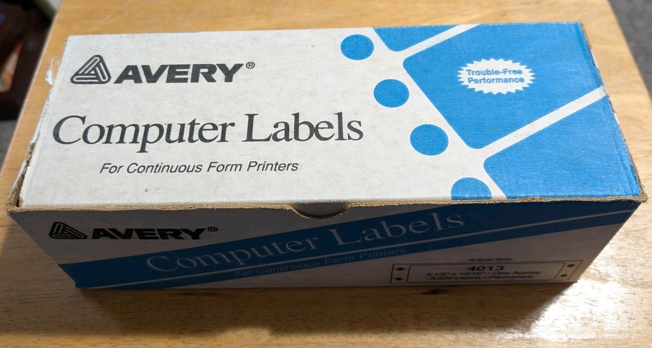 Box Avery 4013 Continuous Computer Labels 3.5" x 15/16 5000 Permanent Dot Matrix