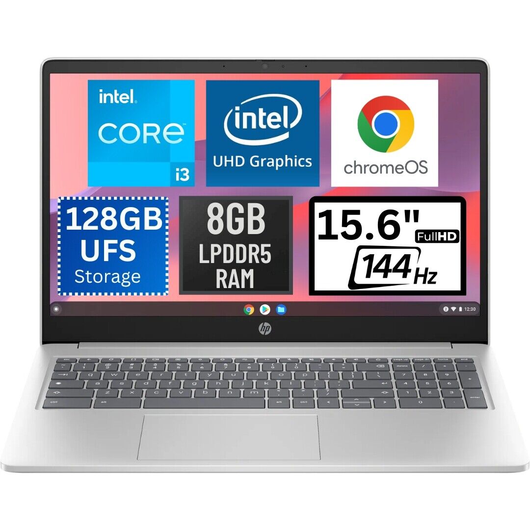 HP Chromebook 15.6 Inch 15a-nb0003ca FHD 144Hz Laptop Core i3 8GB RAM 128GB UFS