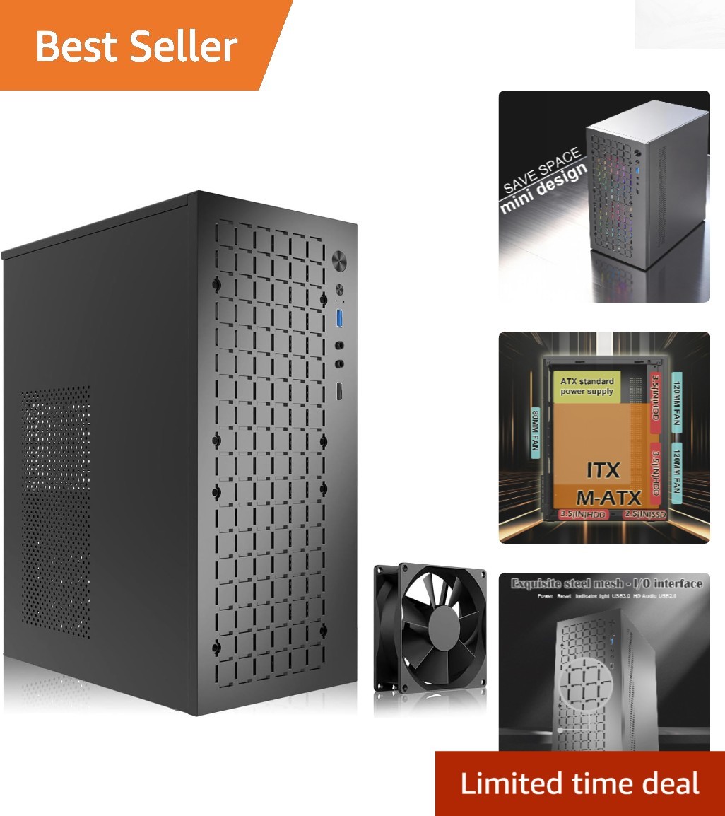 Stylish High Airflow MATX Micro PC Case with 80mm Fan - Compact Black Design