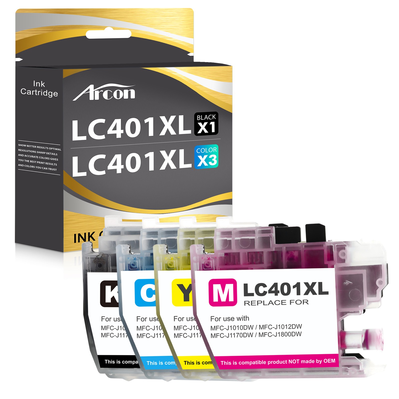 High Yield 4 pack LC401XL Ink Cartridges for Brother MFC-J1010DW J1012DW J1170DW
