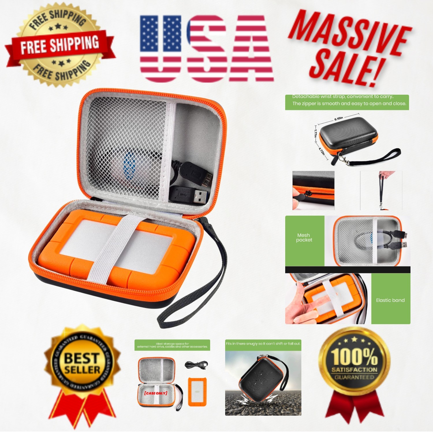 Shockproof Hard Shell Case for LaCie Rugged Mini Hard Drives - Travel Ready