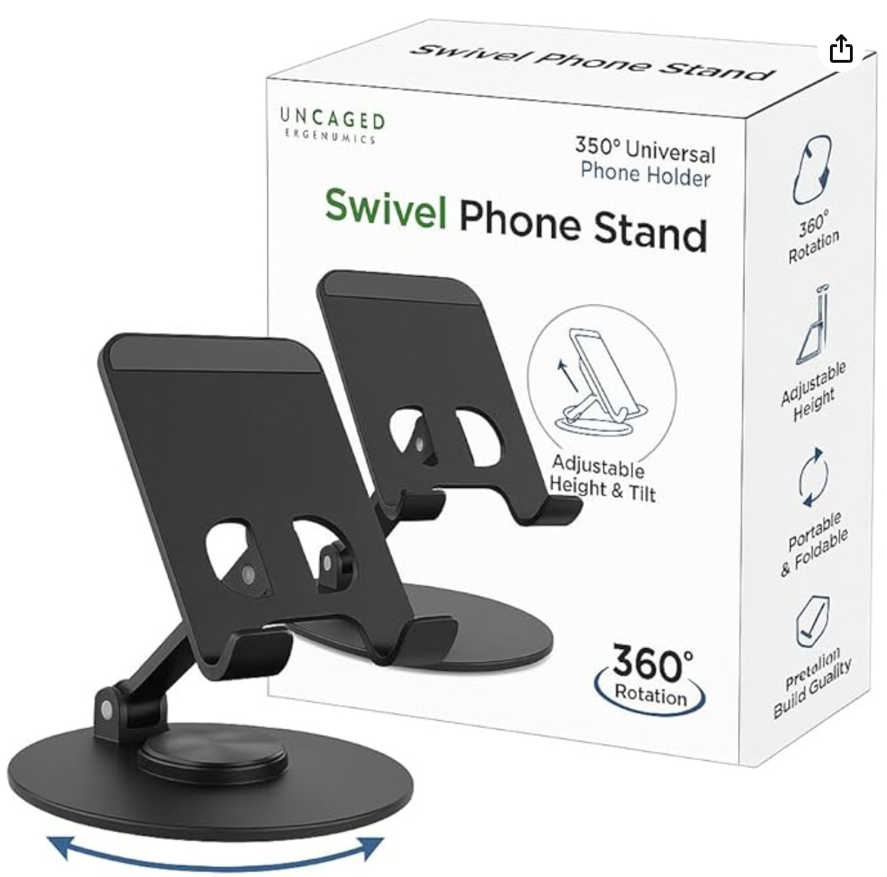 Uncaged Ergonomics 360° Swivel Rotating Adjustable Phone Stand for Desk, Portabl