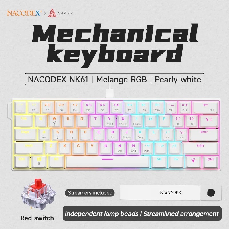 AJAZZ NK61 60% Wired Mechanical Gaming Keyboard RGB Hot-Swappable 61 Keys