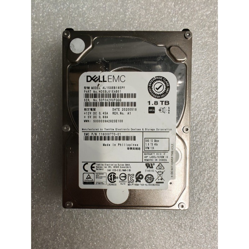 EMC Unity 1.8TB 10K RPM SAS 12Gbps 2.5" HDD 005053143 118000770-01 AL15SEB18EPY