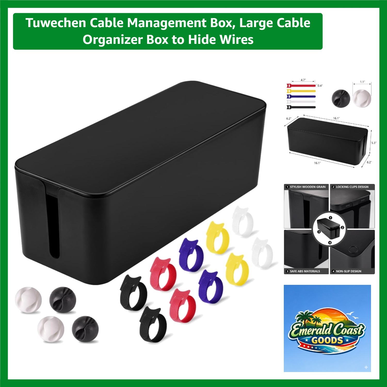 Multi-Functional Cable Management Box - Prevent Clutter with Style, Black
