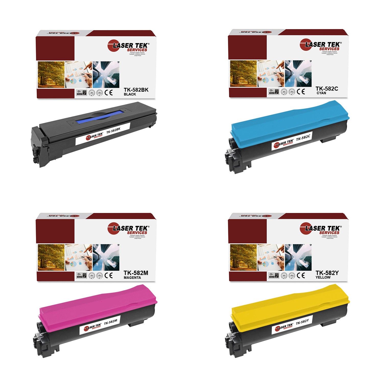 4Pk LTS TK582 B C M Y Compatible for Kyocera FS-C5150DN Toner Cartridge