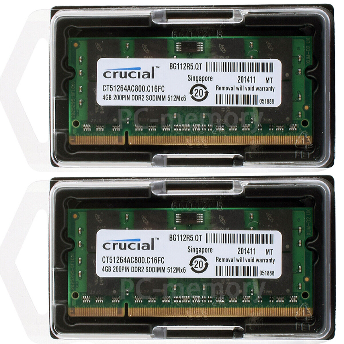  Crucial 8GB 2x 4GB PC2-6400 DDR2 800MHz Laptop Memory 200PIN CT51264AC800.C16FC