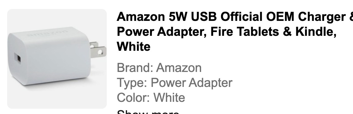 Amazon 5W USB Official OEM Charger & Power Adapter, Fire Tablets & Kindle, White