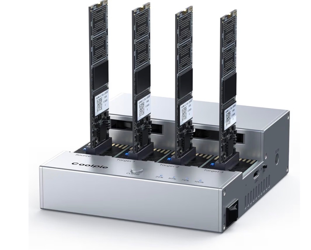 4-Bay M.2 NVME Cloner, Coolpie CR510 20Gbps NVMe Enclosure for SSD Offline Clone