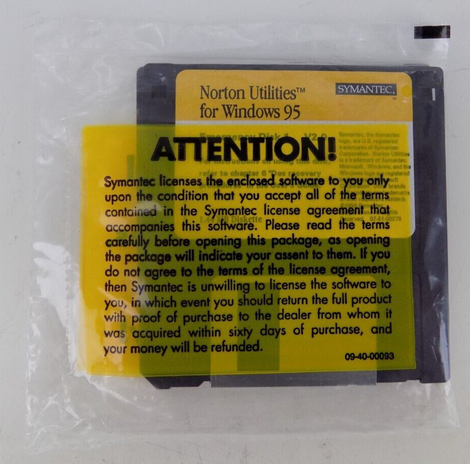 SEALED VINTAGE 1996 Norton Utilities Emergency 3.5" Floppy Disks 1&2 