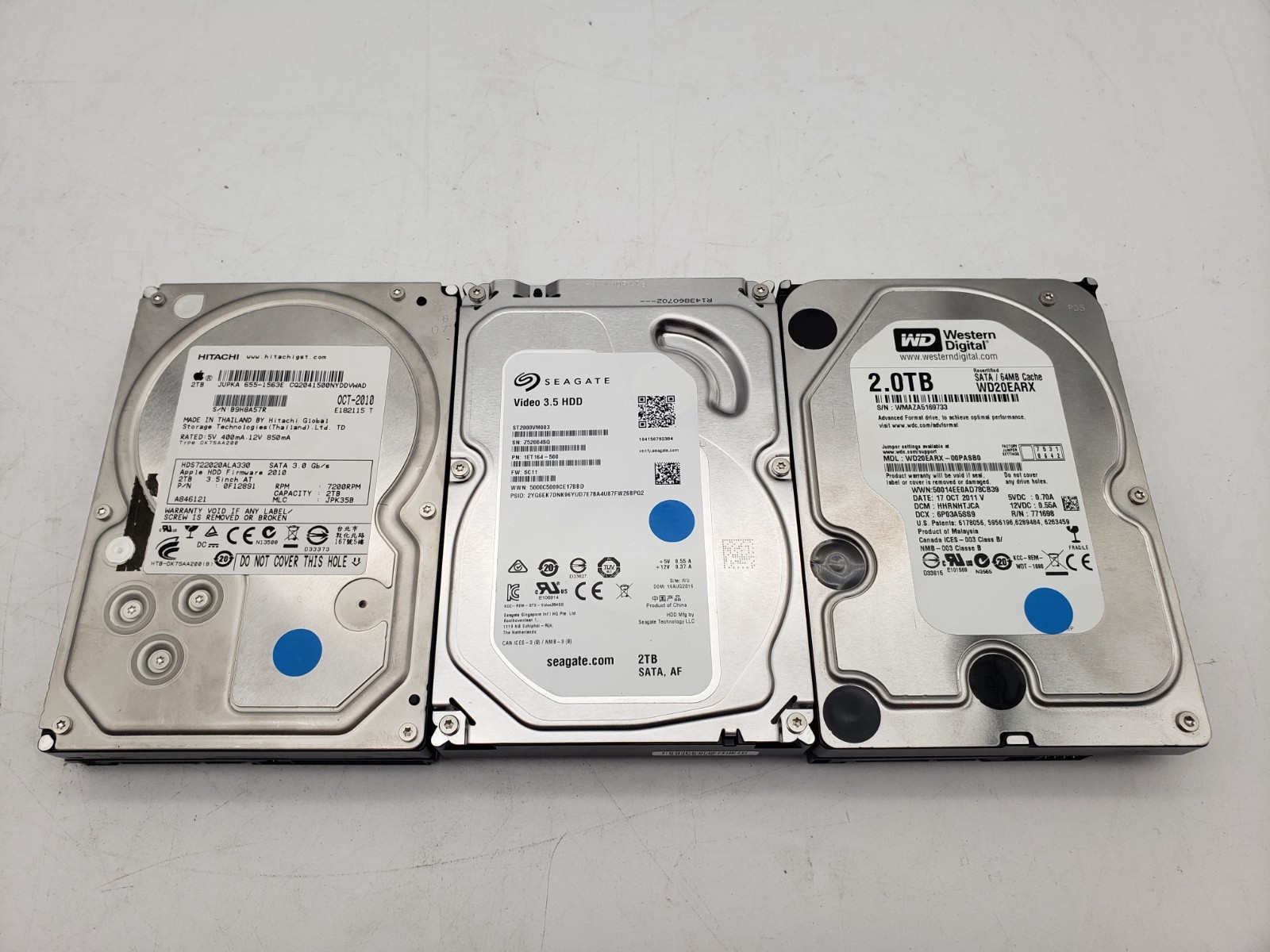 LOT OF 3 | Mixed Brand/Model 2TB 3.5" SATA 3 7200 RPM HDDs