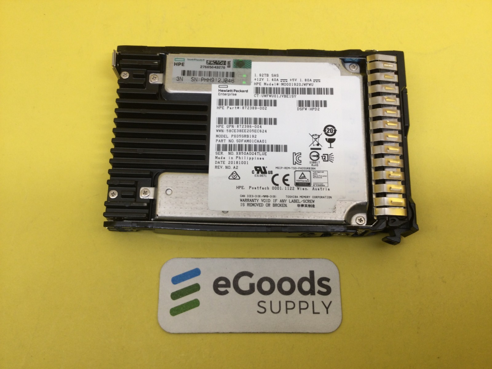 872392-B21 HP 1.92TB SAS 12Gb/s Read Intensive 2.5" SSD 872433-001 w/blank tray
