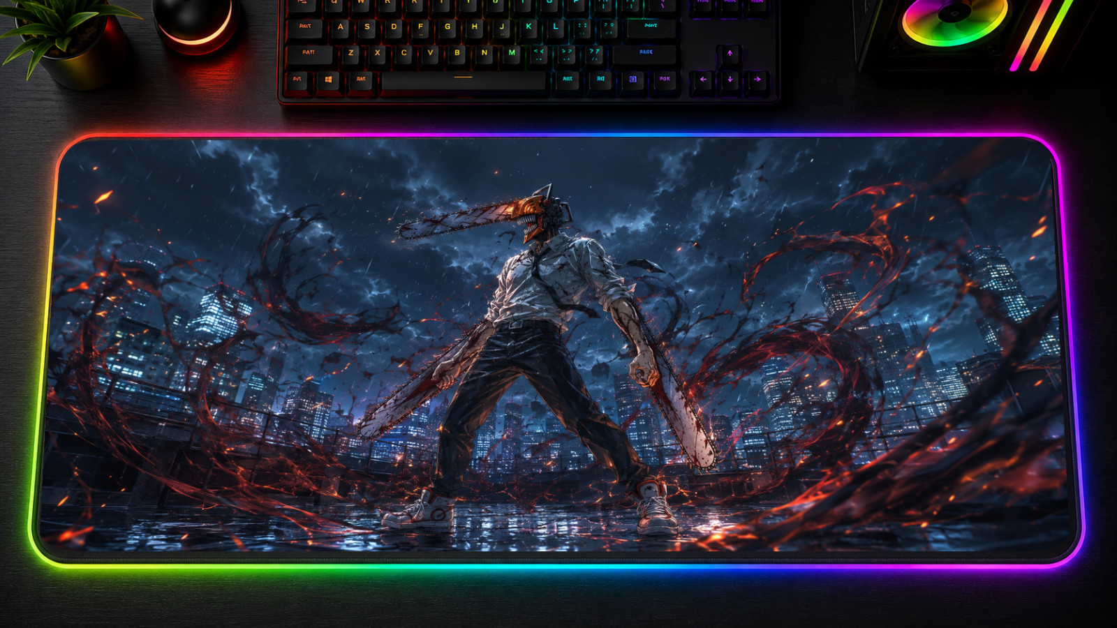 Chainsaw Man Denji XXL RGB Gaming Mouse Pad LED Desk Mat power makima pochita