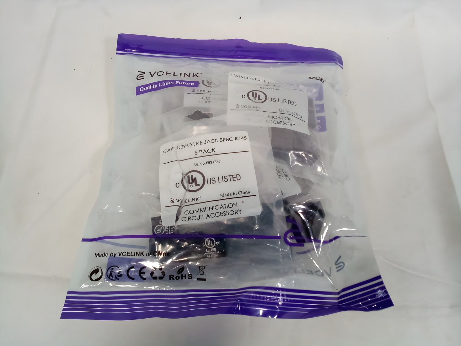VCELINK M226B-25P-US Cat6 RJ45 Keystone Coupler 25-Pack Black UL Listed