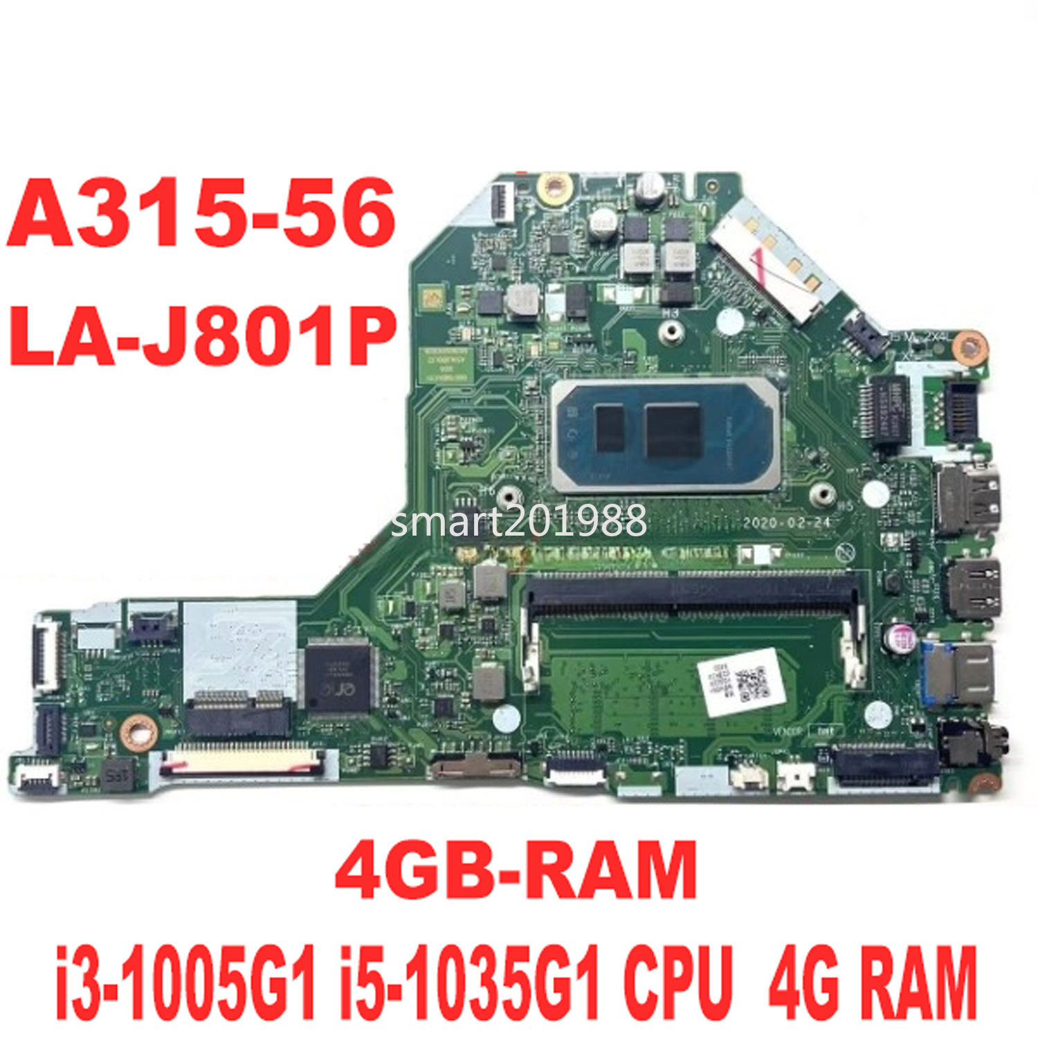 FH5LI LA-J801P For ACER Aspire A315-56 Motherboard With CPU I3 I5 I7-1065G7