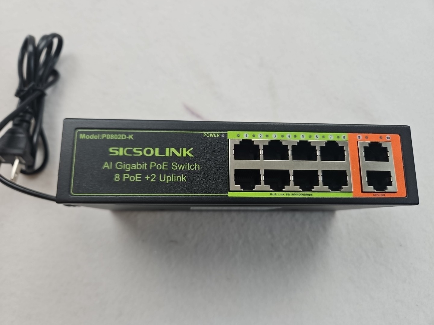 8 Port PoE+ Ethernet Switch, 2 Uplink, 100Mbps, 120W, 802.3af/at, Unmanaged