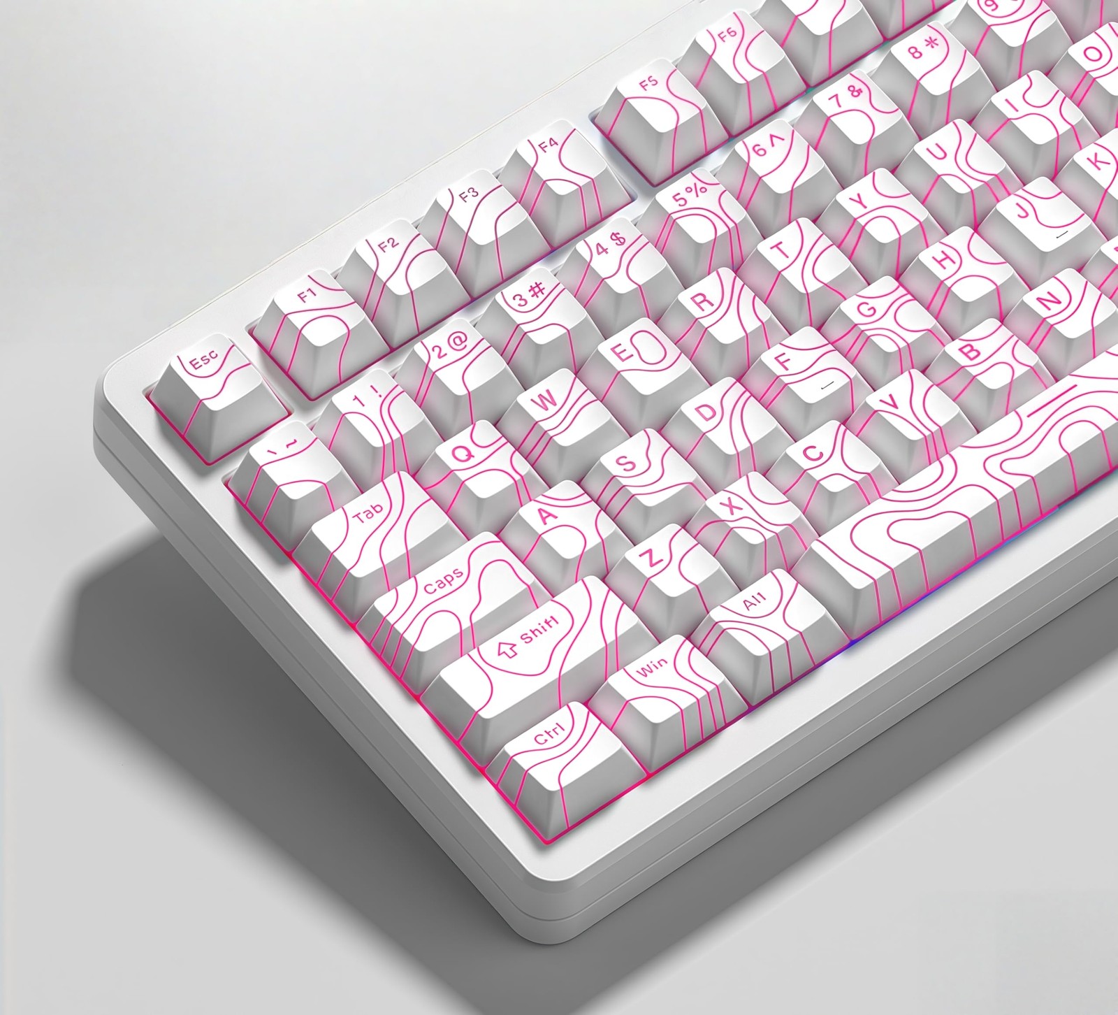 119 Keys Double Shot PBT Keycaps Set White Topographic Shine Through Cherry
