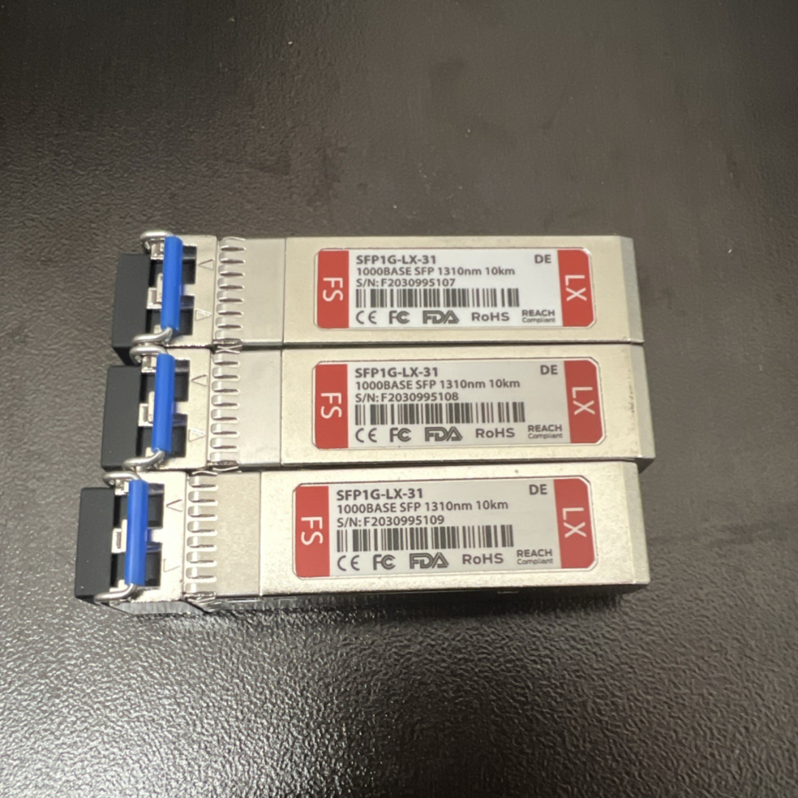 FS SFP1G-LX-31 1000BASE-LX SFP 1310nm 10km Module Lot of 3