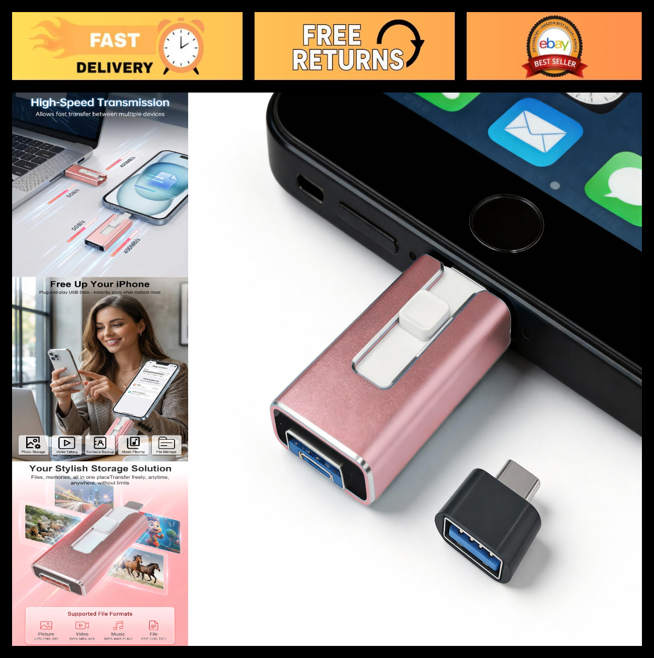 512GB 4-in-1 Flash Drive for Phone & Tablet, OTG External Storage, Photo Backup