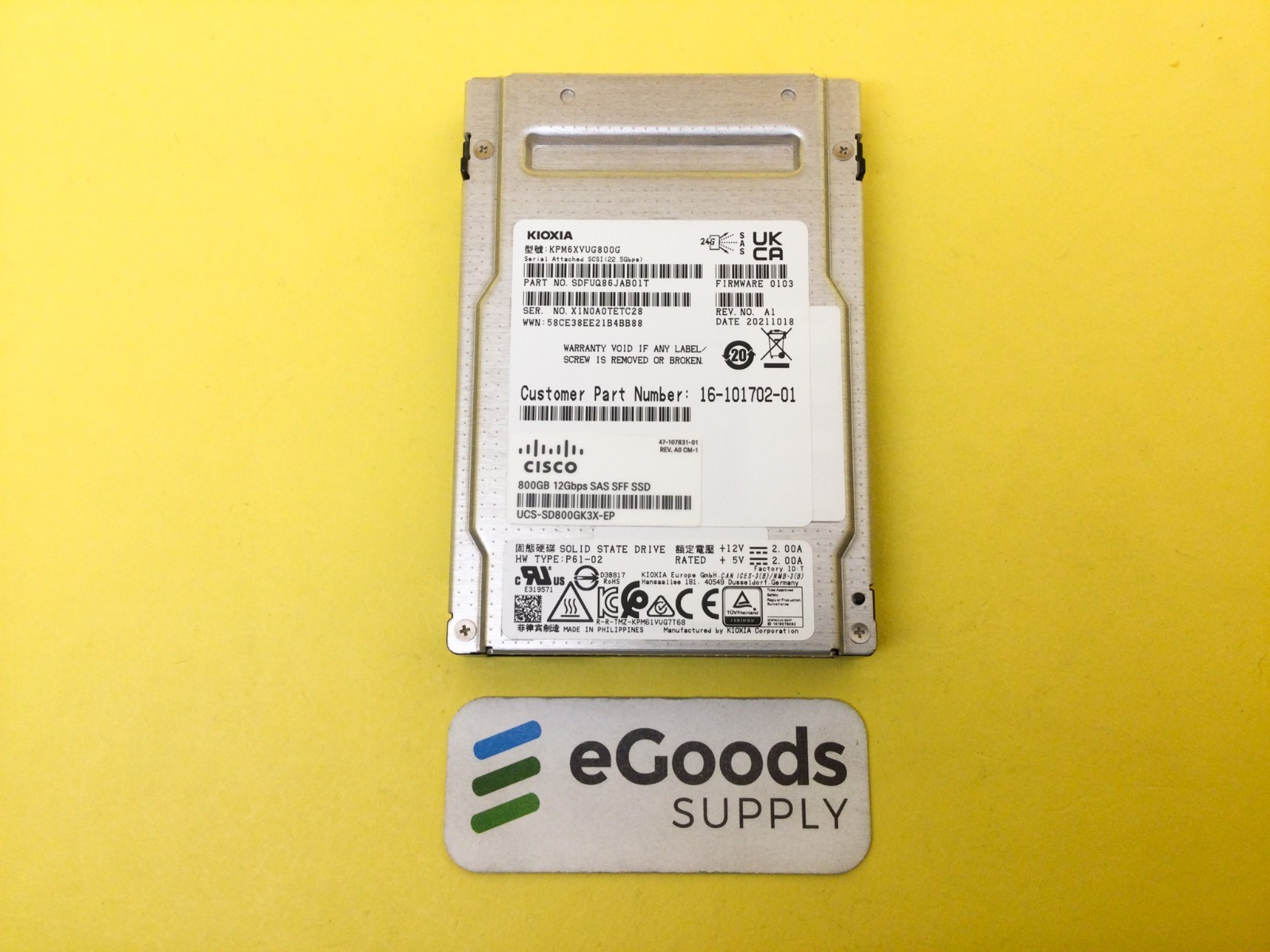 KPM6XVUG800G Cisco Kioxia PM6 Series 800GB SAS 24Gb/s 2.5in SSD 16-101702-01