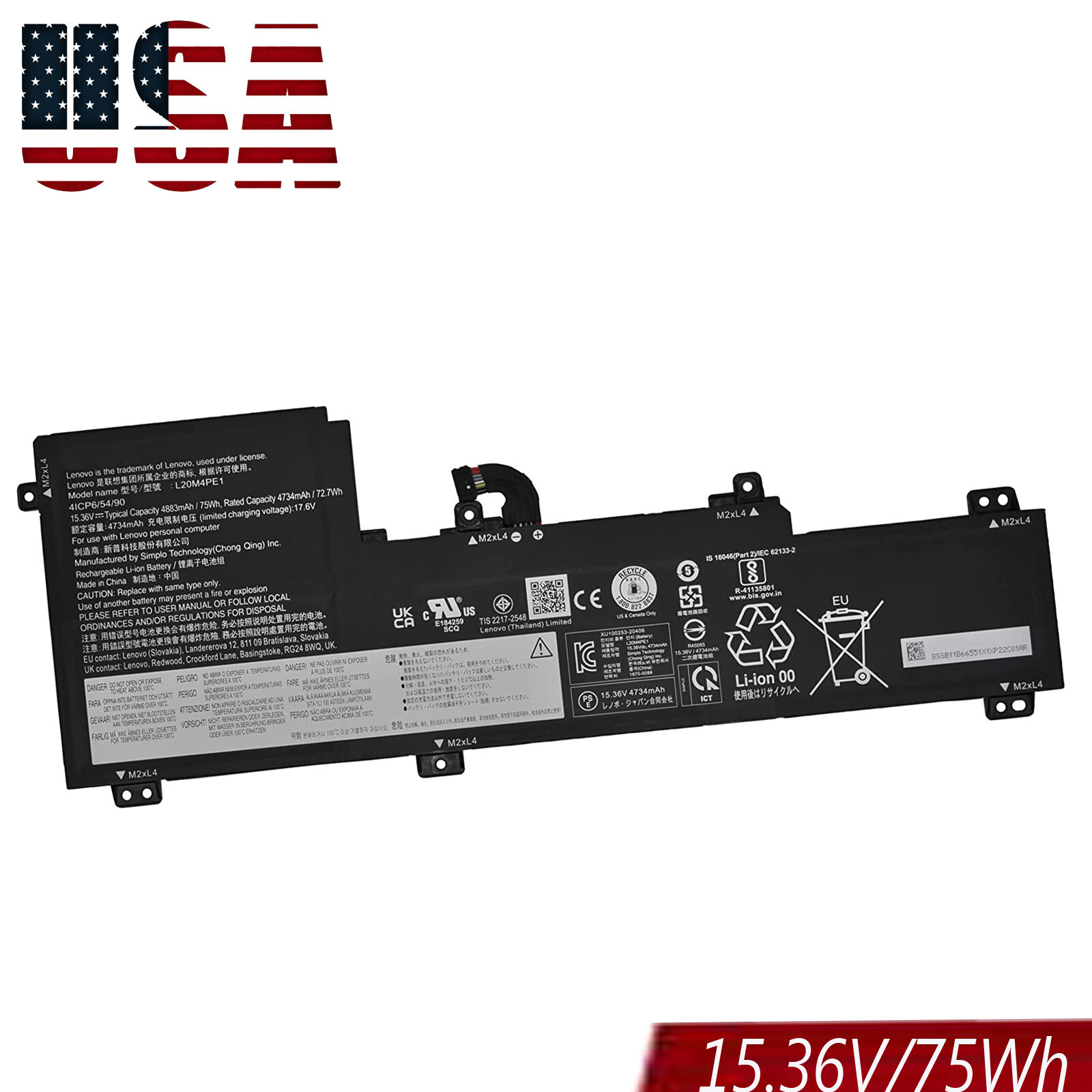 L20C4PE1 L20M4PE1 battery For Lenovo IdeaPad 5 Pro-16ACH6 Pro-16IHU6