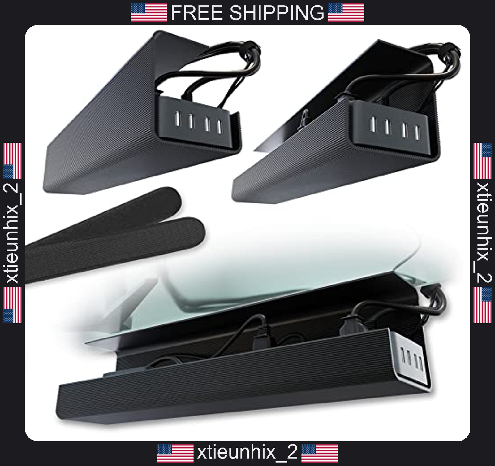 Scanfield Under Desk Cable Management Tray 17-Inch No-Screw 2-Pack Black