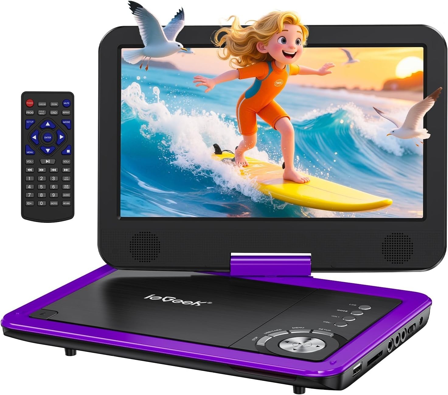 ieGeek Portable DVD Player with 10.5"HD Swivel Screen,Region Free,Remote Control