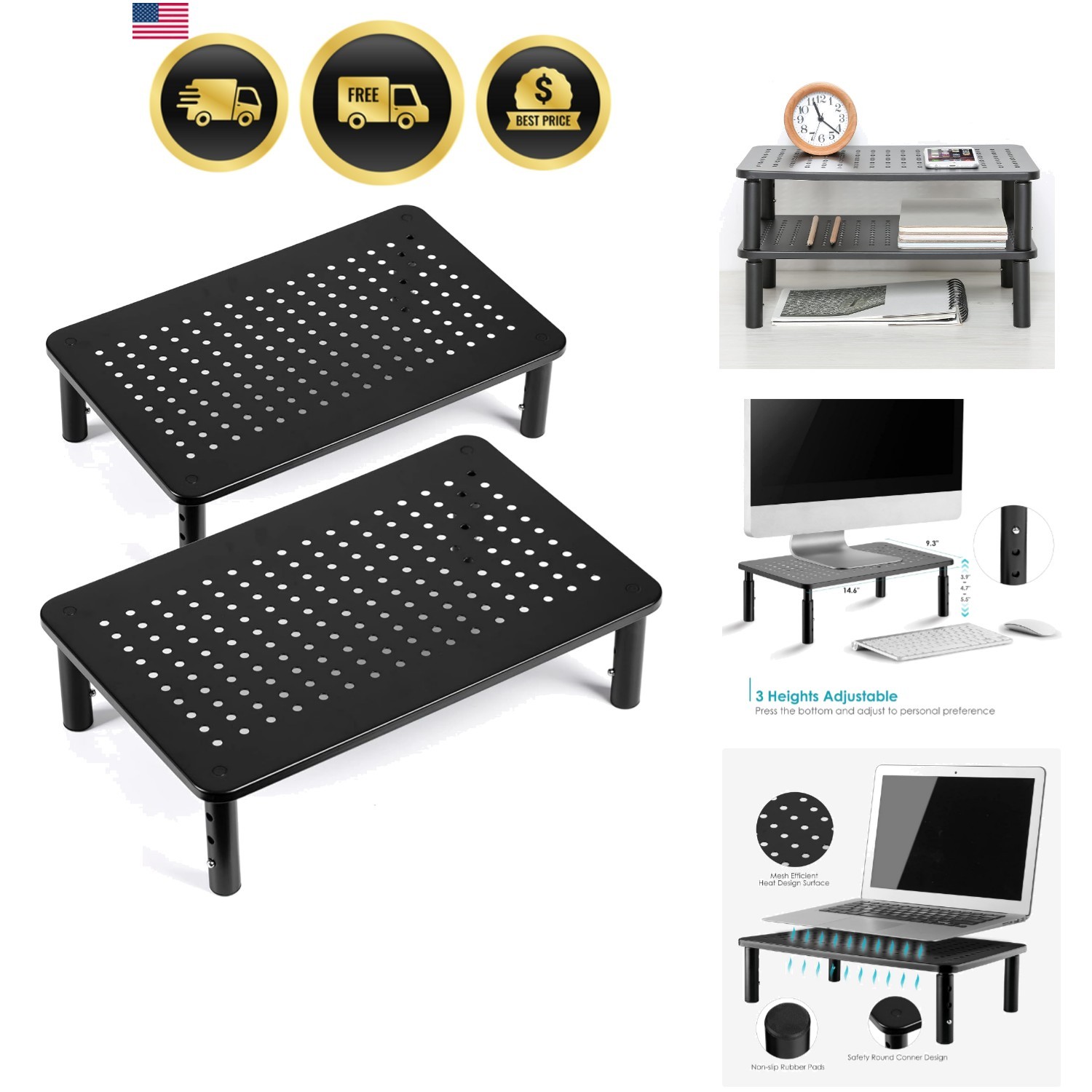 TV/Monitor Riser Desktop Stand, Flat Screen, Sturdy Metal Laptop Computer She...